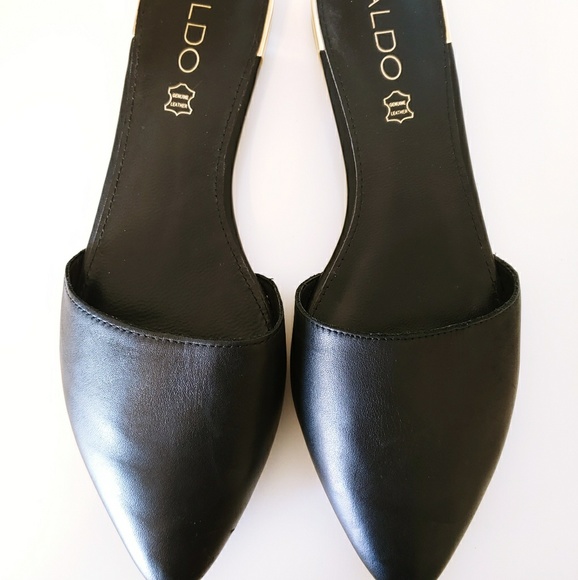 Aldo Shoes - Aldo Black and Gold Leather Mules